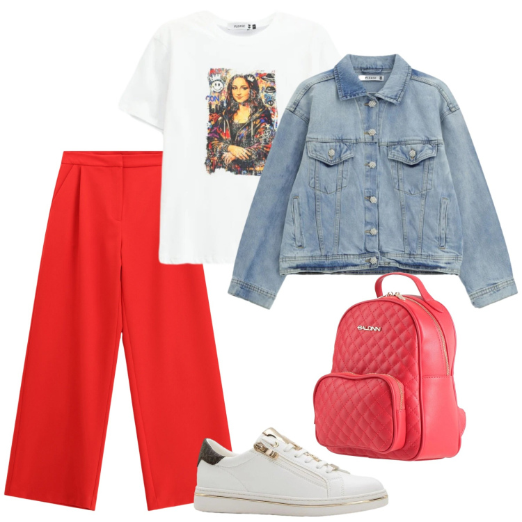 Outfit donna - Intramontabile giubbotto di jeans. Stile Casual per Tutti i giorni. Abbinamento con zaini, sneakers, t-shirt, blazer, pantaloni.
