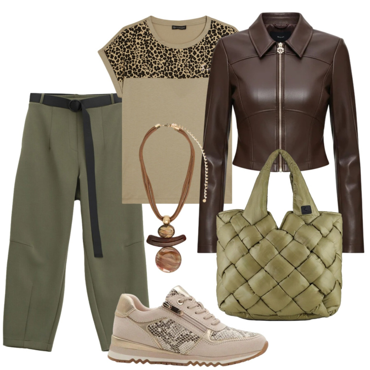 Outfit donna - I colori della terra. Stile Casual per Scuola/Università. Abbinamento con sneakers, ciondoli, pantaloni, giacche, t-shirt, borse tote.