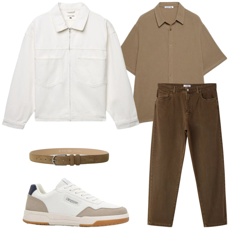 Outfit uomo - Smart casual primaverile. Stile Casual per Tutti i giorni. Abbinamento con sneakers, giacche, pantaloni, camicie a manica corta, cinture.