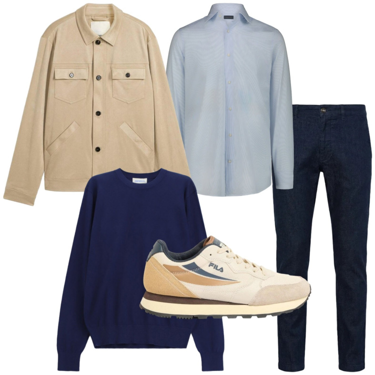 Outfit uomo - Sneakers di primavera. Stile Trendy per Tutti i giorni. Abbinamento con cappotti, sneakers, maglieria, jeans, camicie.