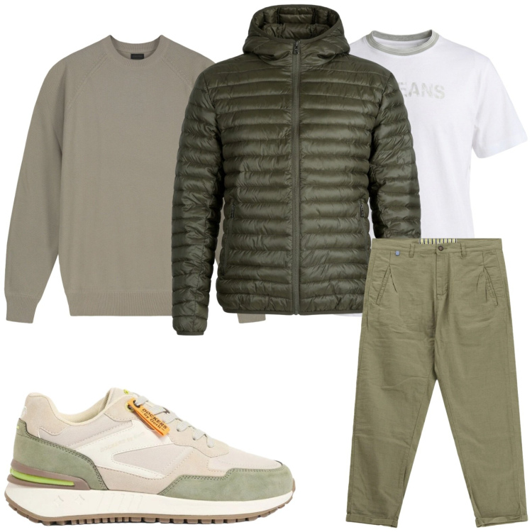 Outfit uomo - Verso l’estate. Stile Casual per Tutti i giorni. Abbinamento con sneakers, pantaloni, t-shirt, piumini, maglieria.