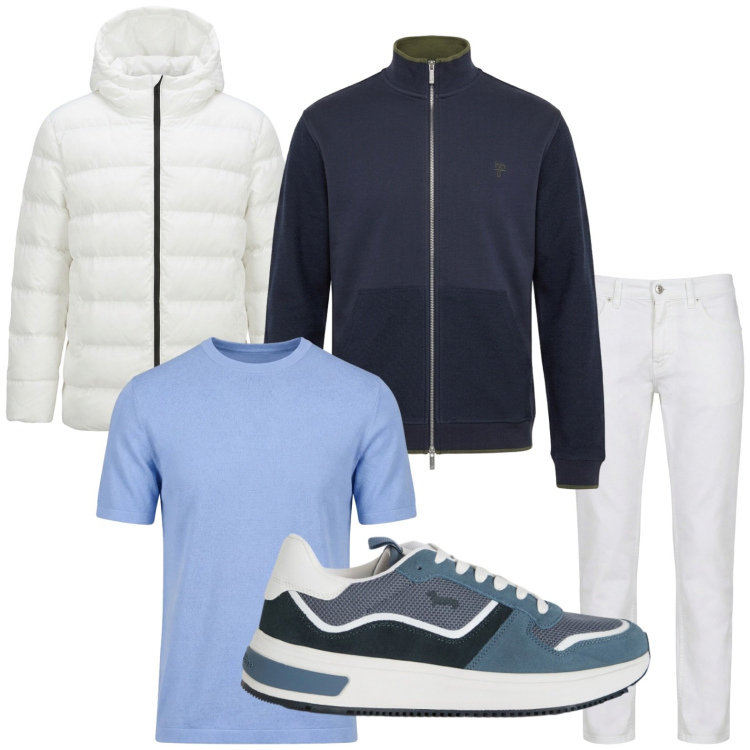 Outfit uomo - Sneakers di primavera. Stile Trendy per Tutti i giorni. Abbinamento con pantaloni, felpe, sneakers, t-shirt, giacche.