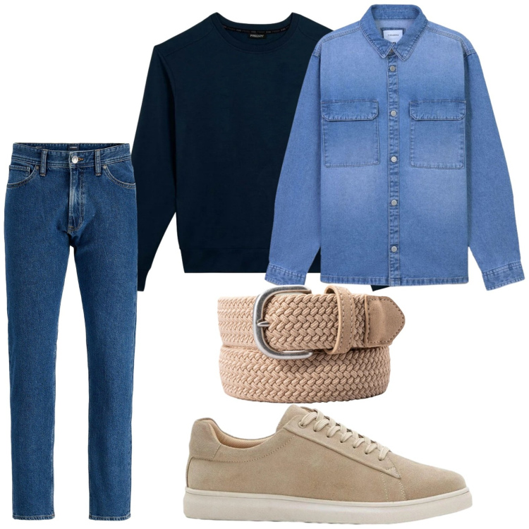 Outfit uomo - Jeans iconico. Stile Casual per Tutti i giorni. Abbinamento con sneakers, jeans, cappotti, felpe, cinture.