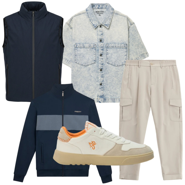 Outfit uomo - Casual. Stile Casual per Tutti i giorni. Abbinamento con camicie a manica corta, pantaloni cargo, sneakers, felpe, piumini.
