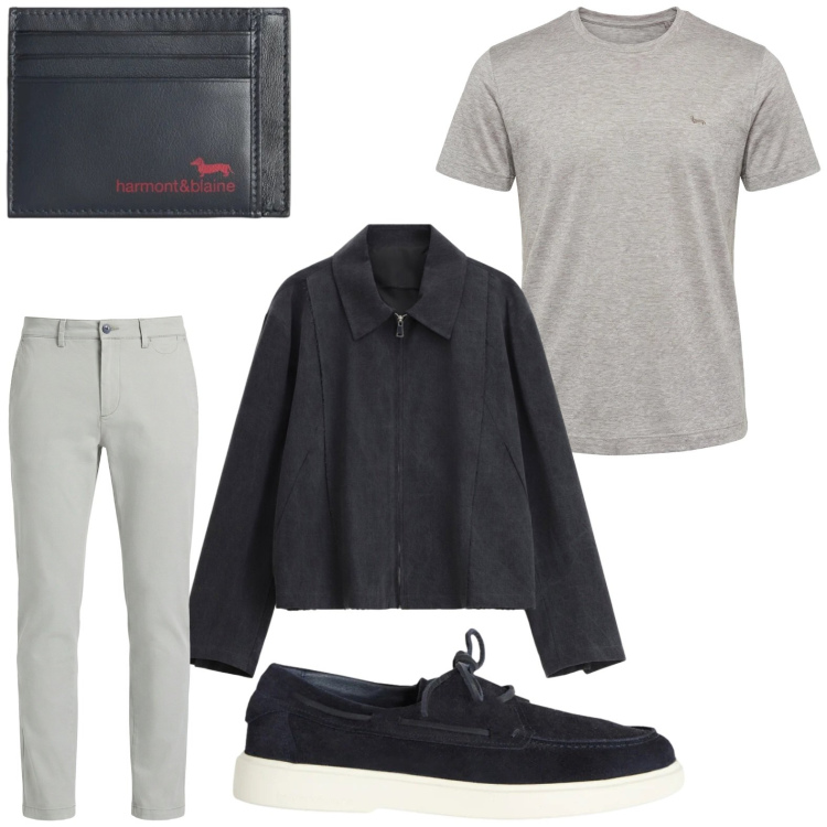 Outfit uomo - Basic. Stile Casual per Tutti i giorni. Abbinamento con cappotti, scarpe stringate, portafogli, pantaloni chino, t-shirt.