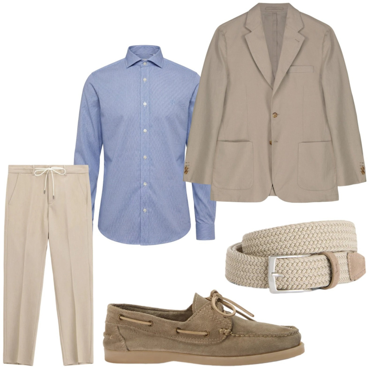 Outfit uomo - Colori neutri. Stile Casual per Ufficio. Abbinamento con pantaloni, cinture, scarpe stringate, camicie, giacche.