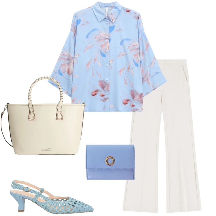 Outfit donna - LES flores sont belles. Stile Casual chic per Tutti i giorni. Abbinamento con décolleté, shopping bag, camicie, pantaloni, portafogli.