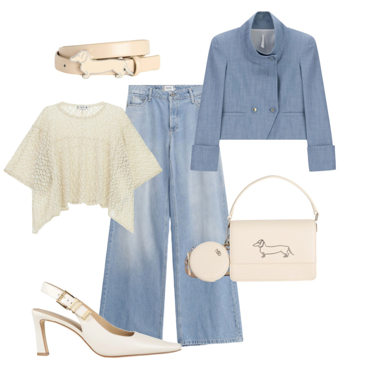 Outfit donna - Denim basico, ma glam. Stile Casual chic per Tutti i giorni. Abbinamento con décolleté, cappotti, jeans, top, borse a tracolla, cinture.