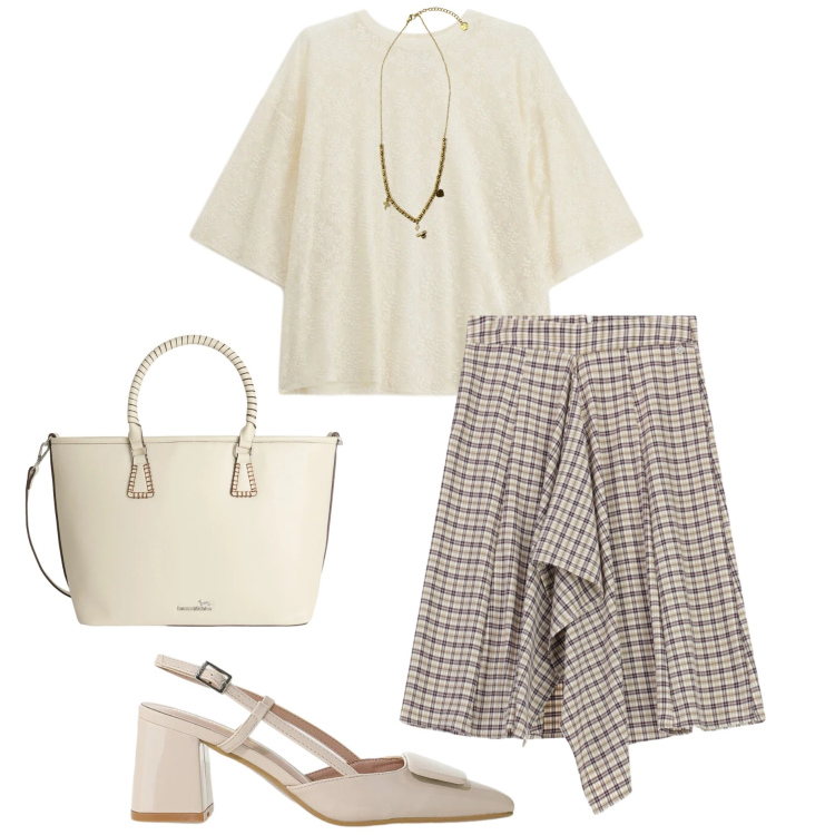 Outfit donna - Quadretti per tutti i giorni. Stile Bon Ton per Ufficio. Abbinamento con gonne longuette, shopping bag, bluse, décolleté, ciondoli.