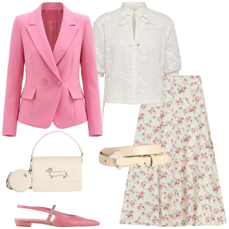 Outfit donna - Total look #2387450. Stile Romantica per Tutti i giorni. Abbinamento con ballerine, gonne lunghe, blazer, bluse, cinture, borse a tracolla.