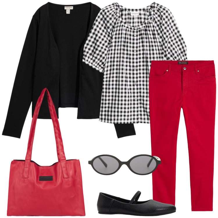 Outfit donna - Total look #2387453. Stile Casual per Tutti i giorni. Abbinamento con pantaloni, bluse, cardigans, ballerine, occhiali da sole, shopping bag.