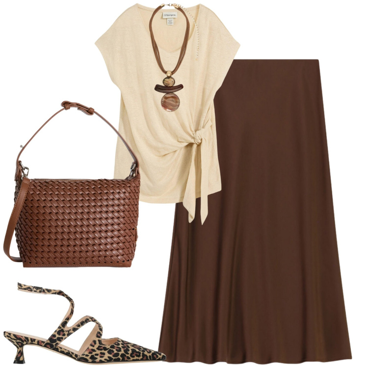 Outfit donna - City. Stile Urban per Tutti i giorni. Abbinamento con décolleté, maglieria, gonne longuette, ciondoli, borse a spalla.