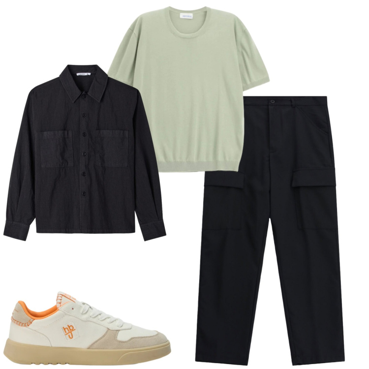 Outfit uomo - City. Stile Trendy per Tutti i giorni. Abbinamento con camicie, pantaloni cargo, t-shirt, sneakers.