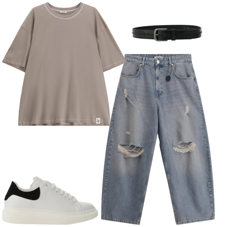 Outfit uomo - Total look #2387463. Stile Casual per Tutti i giorni. Abbinamento con jeans strappati, t-shirt, sneakers, cinture.