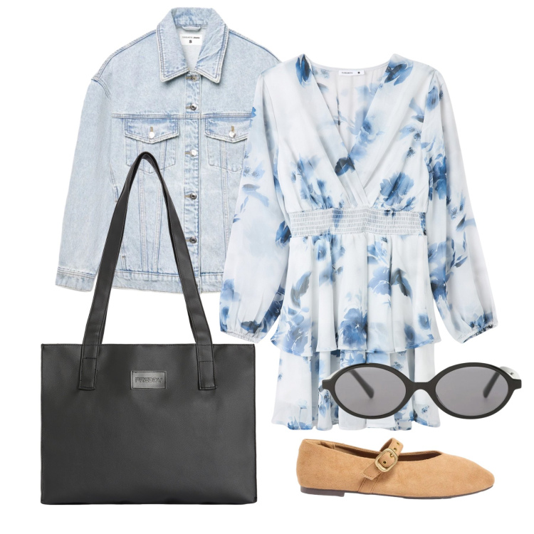 Outfit donna - Aprile. Stile Romantica per Tutti i giorni. Abbinamento con ballerine, cappotti, vestiti corti, occhiali da sole, shopping bag.