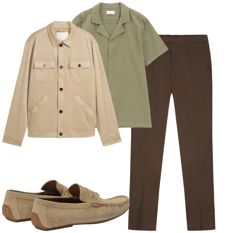 Outfit uomo - City. Stile Urban per Tutti i giorni. Abbinamento con cappotti, camicie a manica corta, scarpe stringate, pantaloni.