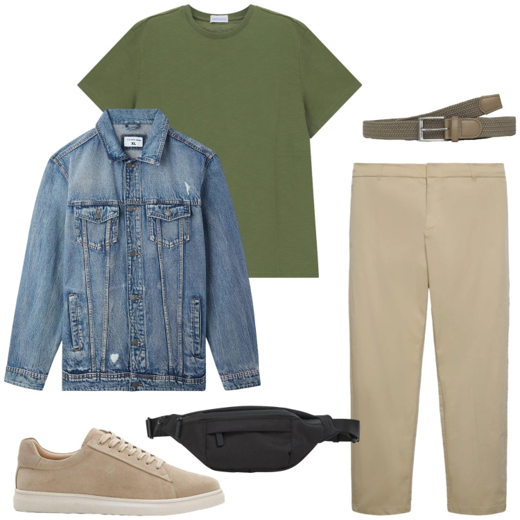 Outfit uomo - Urban Safari. Stile Casual per Tutti i giorni. Abbinamento con sneakers, giacche, cinture, pantaloni chino, borse sportive, t-shirt.