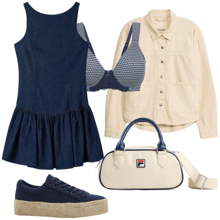 Outfit donna - Che primavera. Stile Trendy per Tutti i giorni. Abbinamento con sneakers, reggiseni, cappotti, borse a tracolla, vestiti corti.