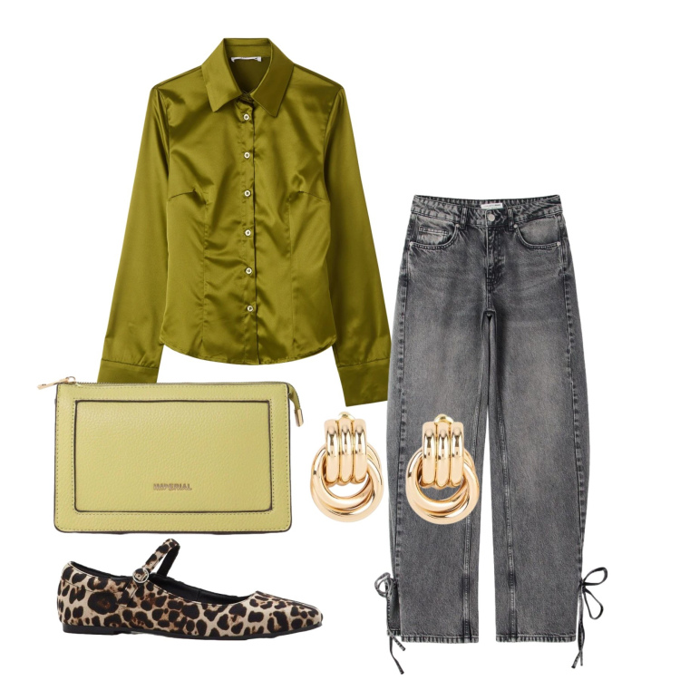 Outfit donna - Aprile. Stile Casual chic per Tutti i giorni. Abbinamento con ballerine, orecchini, camicie, jeans, borse a tracolla.