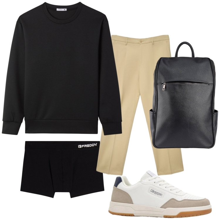 Outfit uomo - Total look #2387507. Stile Casual per Tutti i giorni. Abbinamento con sneakers, pantaloni chino, felpe, boxer, borse sportive.