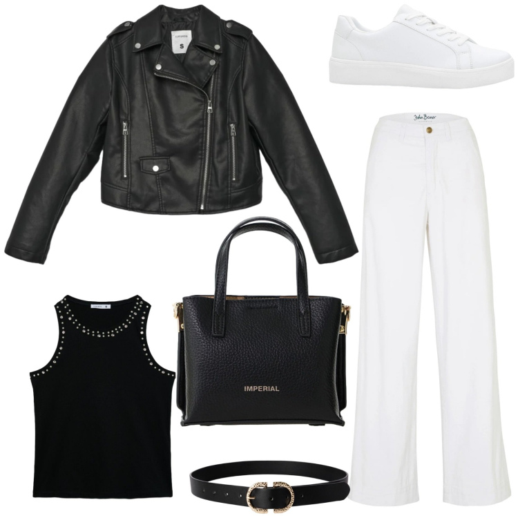 Outfit donna - Denim rock. Stile Rock per Tutti i giorni. Abbinamento con jeans, sneakers, canottiere, giacche, cinture, borse a tracolla.