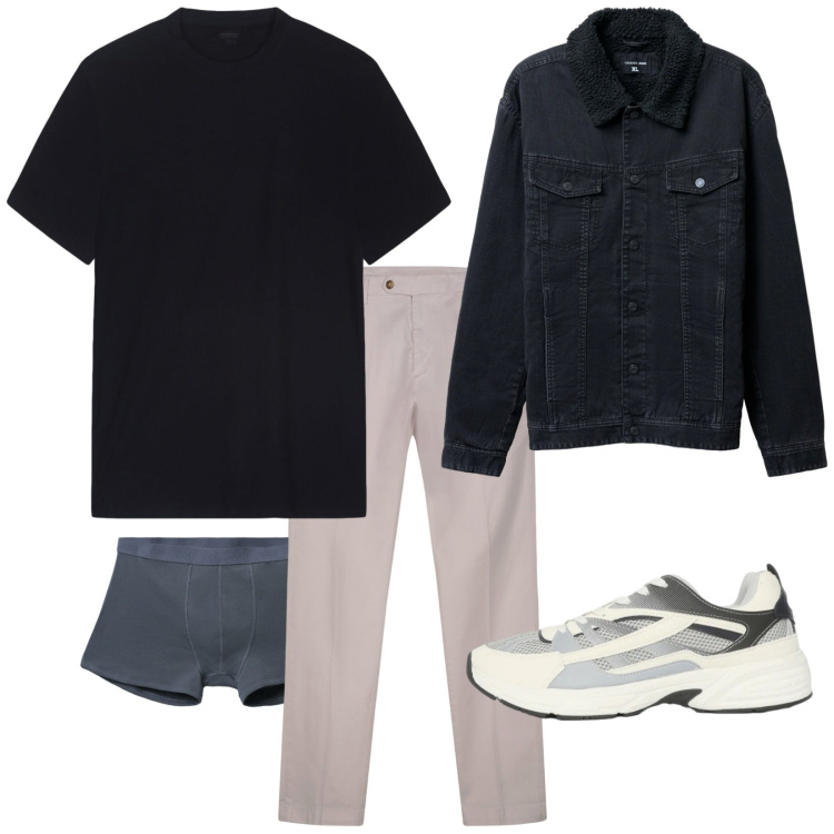 Outfit uomo - Smart casual. Stile Trendy per Tutti i giorni. Abbinamento con boxer, giacche, sneakers, pantaloni chino, t-shirt.