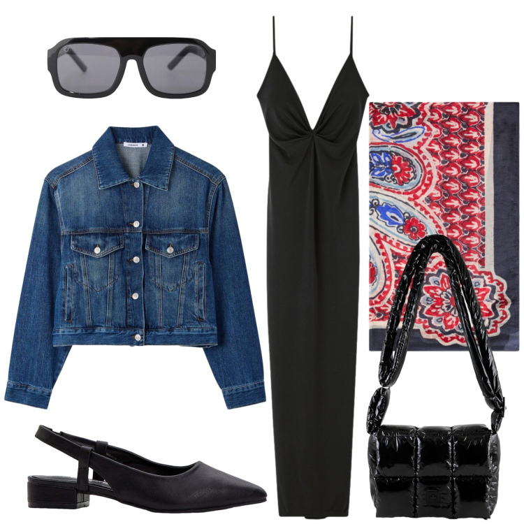 Outfit donna - Il foulard colorato. Stile Minimal per Tutti i giorni. Abbinamento con décolleté, vestiti lunghi, cappotti, foulard, occhiali da sole, borse a spalla.