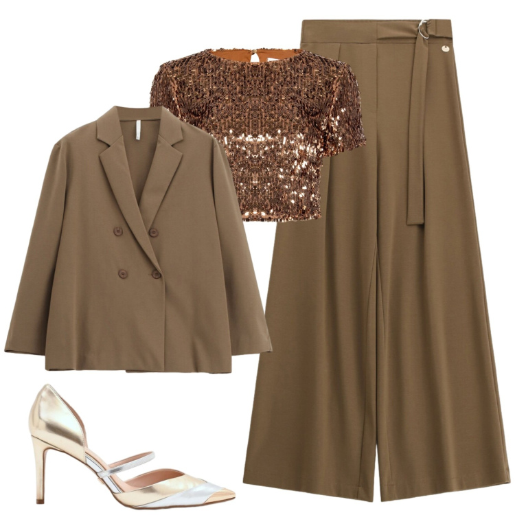 Outfit donna - Total look #2387543. Stile Glamour per Cerimonia. Abbinamento con pantaloni a palazzo, blazer, décolleté, bluse.