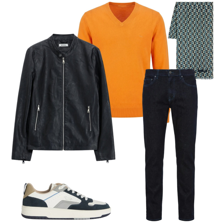 Outfit uomo - Total look #2387544. Stile Trendy per Serata speciale. Abbinamento con giacche, jeans, sciarpe, pullovers, sneakers.