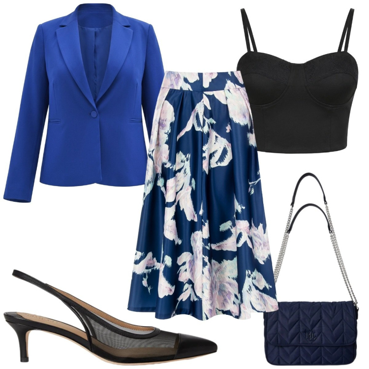 Outfit donna - Rinascimento: anniversario di matrimonio. Stile Glamour per Tutti i giorni. Abbinamento con blazer, gonne longuette, top, borse a tracolla, décolleté.