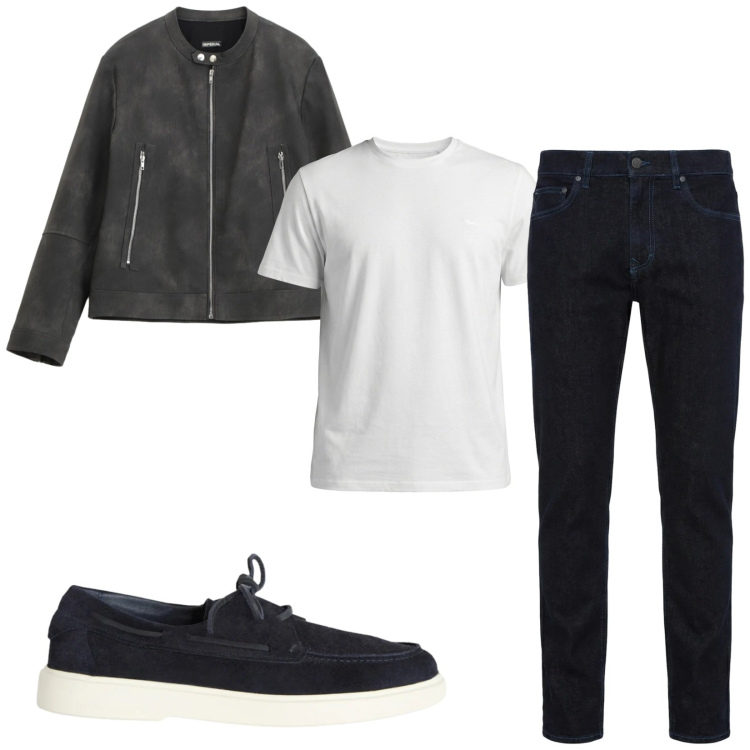Outfit uomo - Total look #2387555. Stile Trendy per Serata speciale. Abbinamento con giacche, t-shirt, jeans, scarpe stringate.