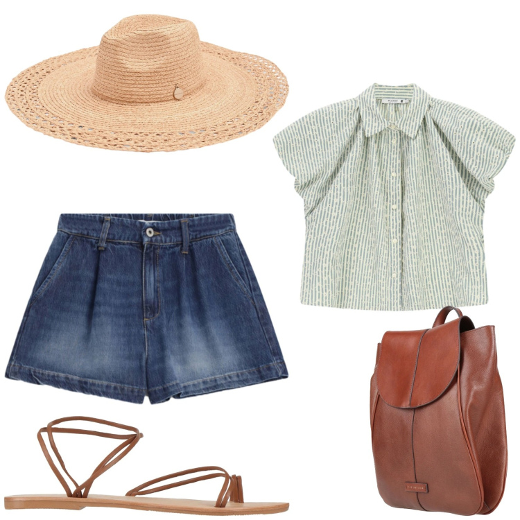 Outfit donna - Total look #2387562. Stile Minimal per Mare. Abbinamento con zaini, ciabatte, shorts, camicie a manica corta, cappelli.