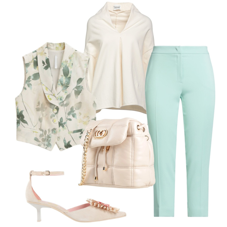 Outfit donna - Total look #2387565. Stile Bon Ton per Ufficio. Abbinamento con felpe, décolleté, pantaloni, valigie, gilet.