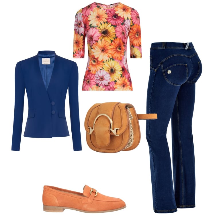 Outfit donna - Total look #2387568. Stile Casual chic per Tutti i giorni. Abbinamento con marsupi, mocassini, top, blazer, jeggings.