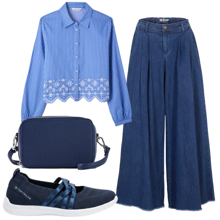 Outfit donna - Total look #2387582. Stile Trendy per Tutti i giorni. Abbinamento con gonne, sneakers, borse a tracolla, camicie.