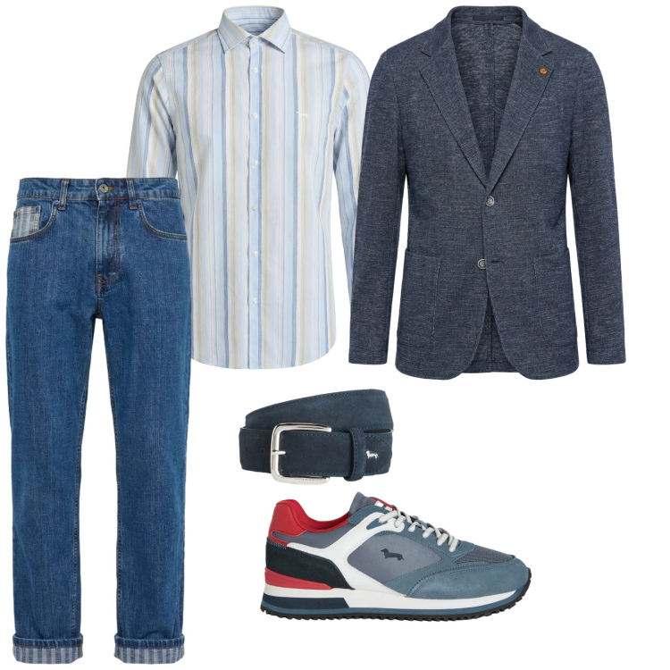 Outfit uomo - Casual smart. per Tutti i giorni. Abbinamento con cinture, camicie, jeans, giacche, sneakers.