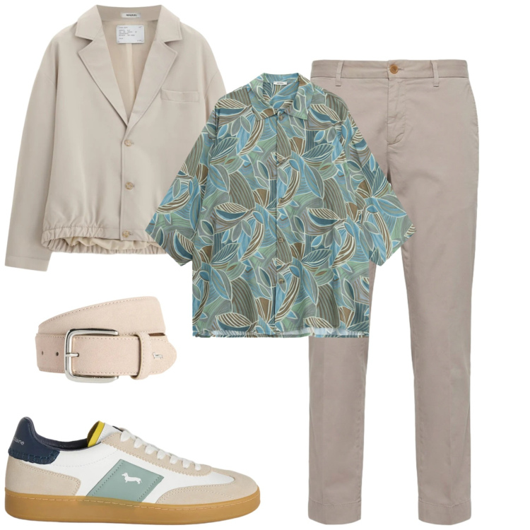 Outfit uomo - Aperitivo. Stile Trendy per Serata speciale. Abbinamento con giacche, camicie a manica corta, cinture, pantaloni chino, sneakers.