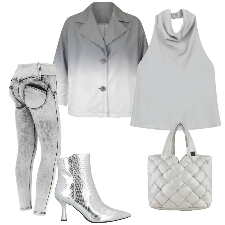 Outfit donna - Total look #2387594. Stile Glamour per Serata fuori. Abbinamento con stivaletti, top, jeans skinny, borse tote, cappotti.