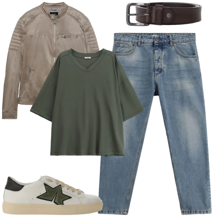 Outfit uomo - City. Stile Casual per Tutti i giorni. Abbinamento con giacche, t-shirt, jeans, sneakers, cinture.