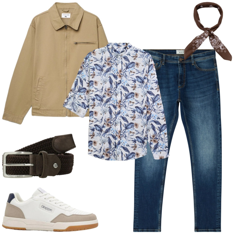 Outfit uomo - Aprile. Stile Casual per Tutti i giorni. Abbinamento con sneakers, jeans skinny, camicie, cappotti, cinture, sciarpe e foulard.