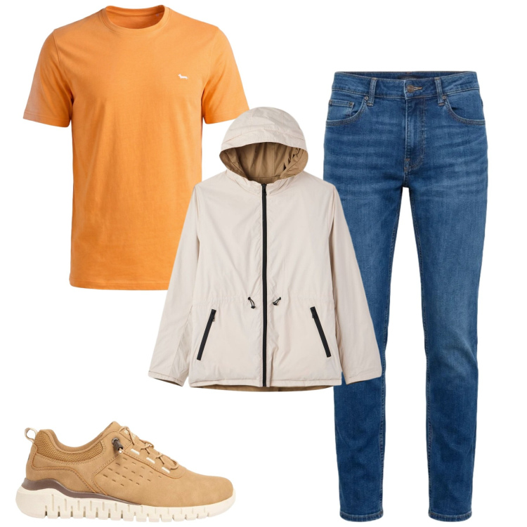 Outfit uomo - Rain. Stile Casual per Tutti i giorni. Abbinamento con sneakers, giacche, t-shirt, jeans.