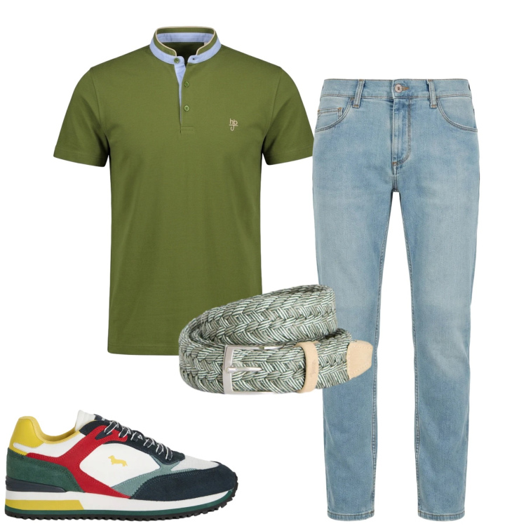 Outfit uomo - Total look #2387607. Stile Casual per Tutti i giorni. Abbinamento con jeans slim fit, sneakers, cinture, polo.