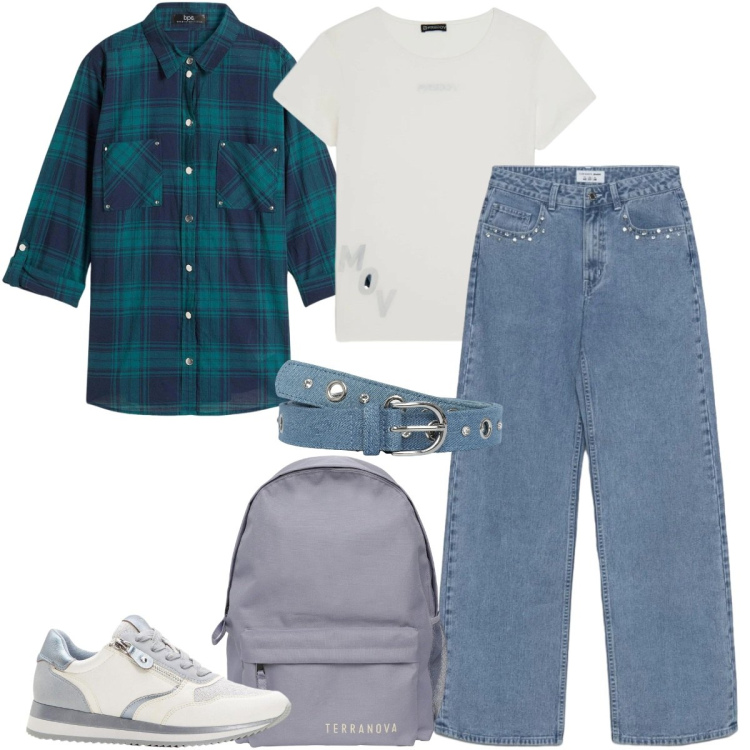Outfit donna - I quadretti per tutti i giorni. Stile Casual per Tutti i giorni. Abbinamento con camicie, sneakers, cinture, zaini, jeans, t-shirt.