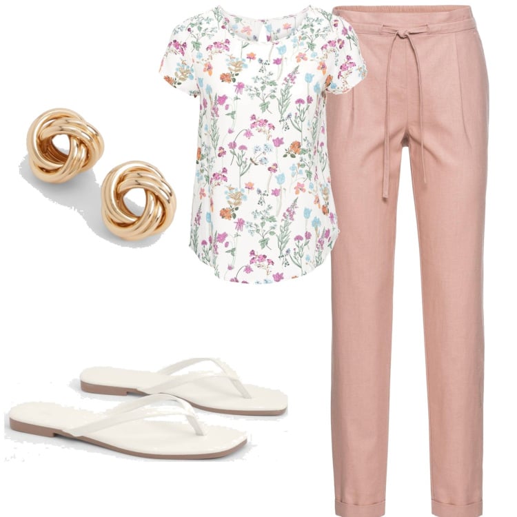 Outfit femme - Pour la maison. Style Casual pour Tous les jours. Assortir avec pantalon , tuniques, tong, boucles d'oreilles.