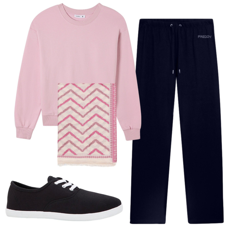 Outfit donna - Total look #2387690. Stile Casual per Tutti i giorni. Abbinamento con sneakers, felpe, foulard, pantaloni.