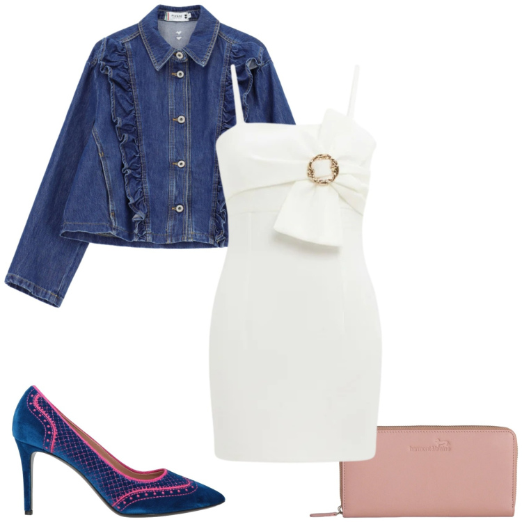 Outfit donna - Serata in discoteca. Stile Casual chic per Serata fuori. Abbinamento con décolleté, vestiti corti, blazer, portafogli.
