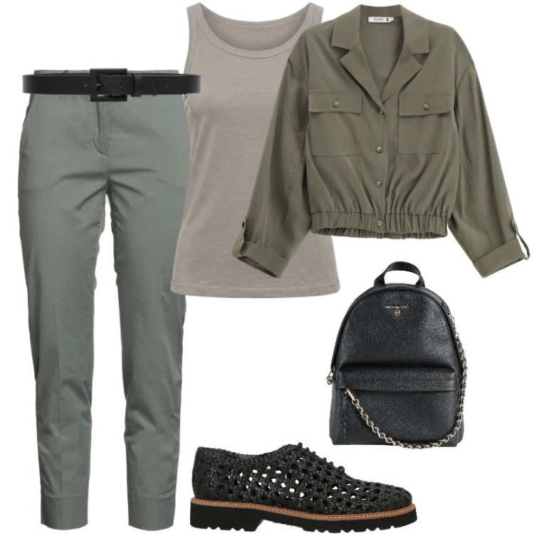 Outfit donna - Comfort military. Stile Military per Tutti i giorni. Abbinamento con pantaloni, zaini, scarpe stringate, cinture, camicie, canottiere.