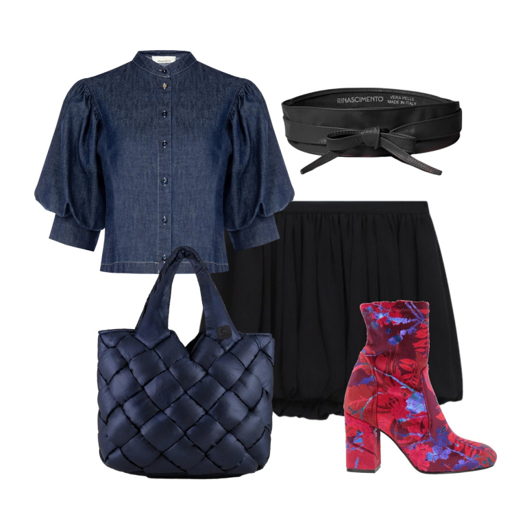Outfit donna - Total look #2387702. Stile Casual per Tutti i giorni. Abbinamento con stivaletti, minigonne, camicie a manica corta, cinture, borse tote.