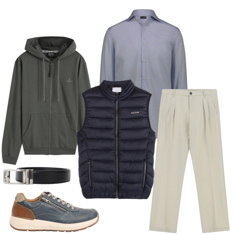 Outfit uomo - Verso l’estate. Stile Casual per Tutti i giorni. Abbinamento con sneakers, pantaloni, cinture, piumini, felpe con cappuccio, camicie.