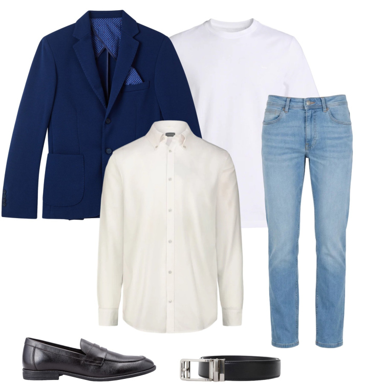 Outfit uomo - Outfit casual-chic da uomo. Stile Urban per Tutti i giorni. Abbinamento con giacche, t-shirt, jeans, cinture, camicie, scarpe stringate.